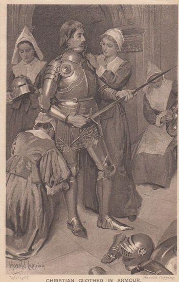 Christian Gladiator Battle In Armour Maidens Attending + Shield Antique Postcard