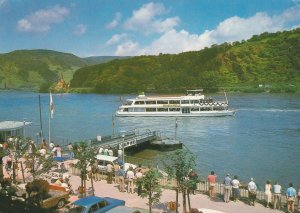 RIVER RHINE & RHEINFELS BOAT, Germany - Vintage POSTCARD