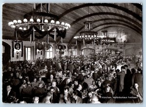 Munich Germany Postcard Hofbrau House Ballroom Interior c1950's RPPC Photo