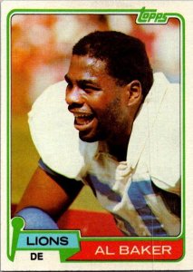 1981 Topps Football Card Al Baker Detroit Lions sk10315