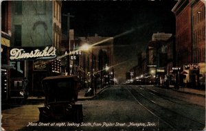 Postcard TN Memphis Main Street at Night Looking South Drugs Store 1909 M48