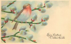 Easter greetings postcard Germany 1939 drawn bird & luck blossoms fantasy