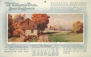 Advertising Calendar Fairbury Nebraska 1908 Postcard McWilliams Brothers 20-7072