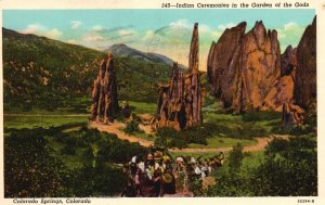 Vintage Postcard 1952 Indian Ceremonies In Garden Of The Gods Colorado Springs