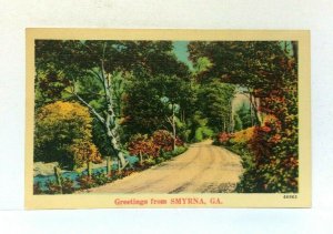Smyrna Georgia GA Greetings Scenic Road Linen Vintage Postcard 