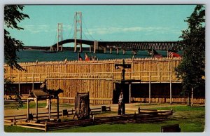 Mackinac Bridge, Fort Michilimackinac, Mackinaw City, Michigan, Vintage Postcard