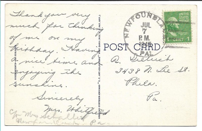 Greetings From Newfoundland, PA - 1945 Hand Cancel
