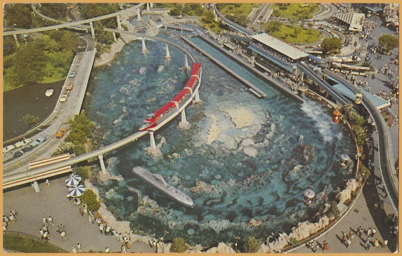 Anaheim, Calif., Disneyland, View of Tomorrowland , Monorail & Submarine Lagoon