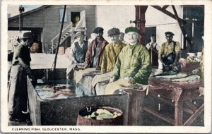 Postcard MA Gloucester - workers Cleaning Fish