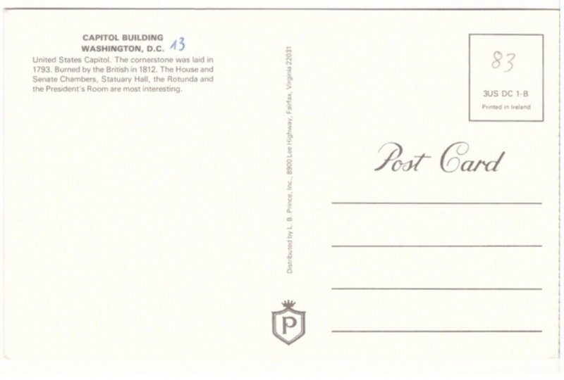 Capitol Building, Washington DC, Vintage Chrome Aerial View Postcard