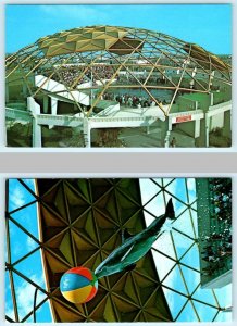 2 Postcards ST. PETERSBURG, FL~ Golden Geodesic Dome AQUATARIUM Porpoises c1970s