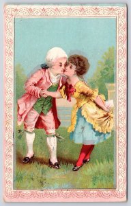 Vintage Postcard 1907 Romantic Gentleman & Woman Couple Lovers Kissing Scene Art