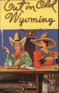 Cowboy Comic Men Bar Liquor Beer Hand Gun Brass Knuckles c1940s Linen Postcard