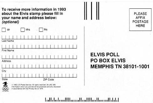 Postal History 1992 Elvis Stamp Design Poll