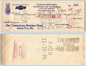 1934 POCOMOKE CITY MD DUNCAN BROTHERS CHEVROLET OLDSMOBILE SNOW HILL GMAC CHECK2