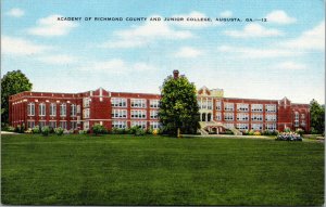 Vtg Augusta Georgia GA Academy of Richmond County Junior College 1940s Postcard