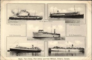 Port Arthur Fort William Ontario Steamer Ships Multi View c1930s Postcard