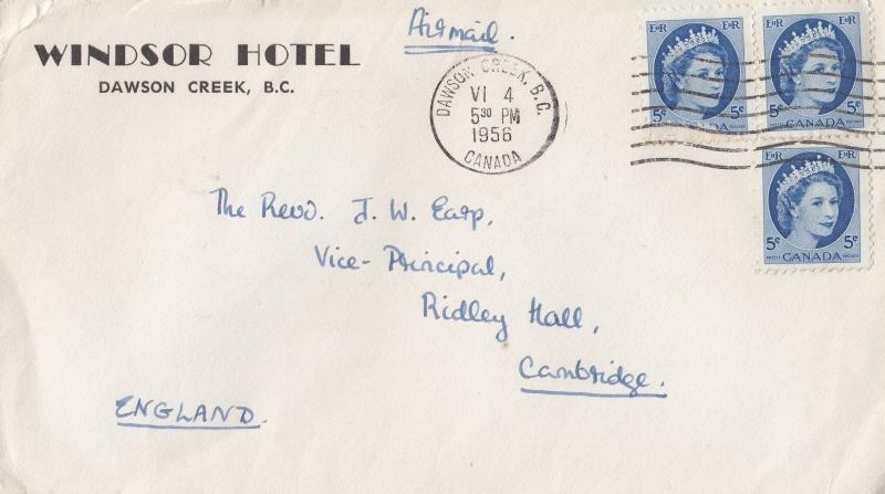 Windsor Hotel Dawson Creek BC Canada 1950s Cover Envelope