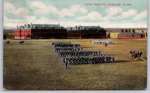 Fort Wright Soldier Parade Drill Vintage Spokane WA 1910 DB Postcard H15