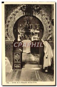 Old Postcard Fes entry De La Mosquee Moulay Idriss