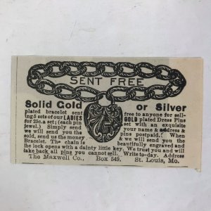 1899 Maxwell Company Gold Bracelets Victorian Print Ad Original 2T1-50