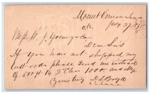 1875 Lumber Order D.L. Boyd WJ Young & Co Mount Vermont Clinton IA Postal Card