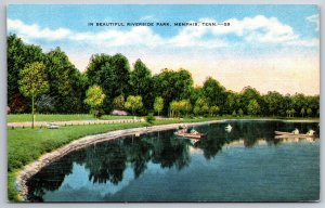 Memphis Tennessee~Lake In Riverside Park~Vintage Linen Postcard