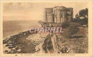 Old Postcard Talmont Church Roman Byzantine style (XII century e) and Cliff