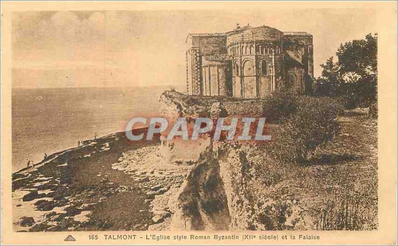 Old Postcard Talmont Church Roman Byzantine style (XII century e) and Cliff