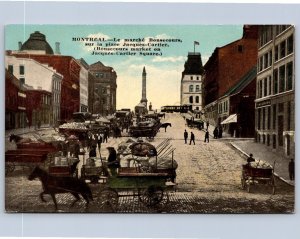 K49/ Montreal Quebec Canada Postcard c1910 Trolley Market Wagons 372