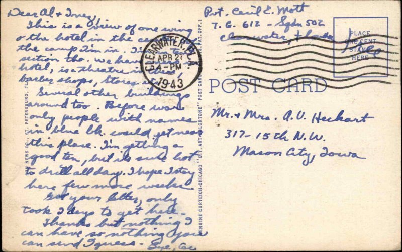 Clearwater Florida FL Army Airplane Air Force Training c1930s-40s Linen Postcard