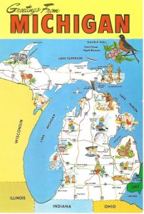 Greetings from Michigan Map Card  4 by 6