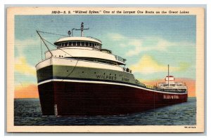 Vintage 1930's Advertising Postcard SS Wilfred Sykes Ore Boat on the Great Lakes
