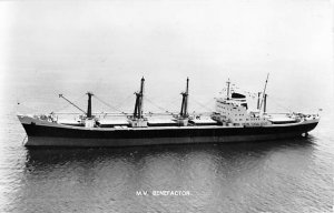 MV Benefactor Advertising on back Printed Photo Harrison Line Ship 