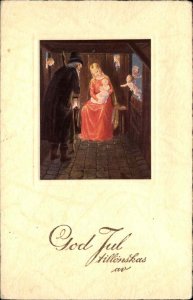 Christmas God Jul Blonde Mary and Baby Jesus Vintage Postcard