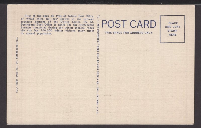 Florida St. Petersburg Outdoor Post Office First of Open Air Type ~ Linen