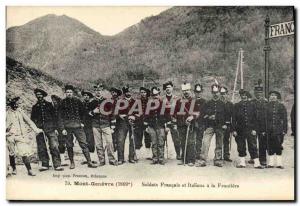 Old Postcard Customs Customs Mont Genevre French and Italian soldiers at the ...