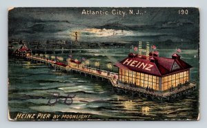Atlantic New Jersey Heinz Pier Moonlight Night Birds Eye View Flags PM Postcard 