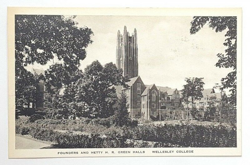 1930s WELLESLEY COLLEGE, FOUNDERS & HETTY H.R. GREEN HALLS, Vintage Postcard A12