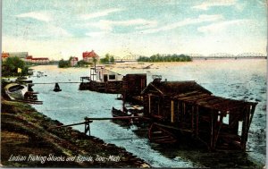 Vtg Sault Ste Marie Michigan Michigan MI Soo Indian Fishing Shacks 1907 Postcard