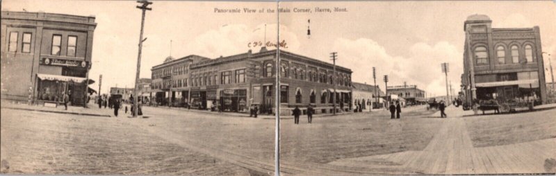 Fold-Out Postcard Panoramic View of the Main Corner in Havre, Montana