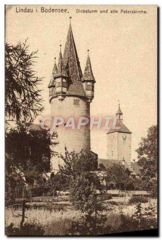 Old Postcard Lindau I Bodensee und Alte Diebsturm Peterskirche