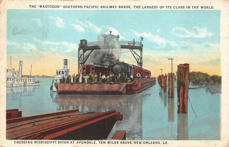 MASTDOON SOUTHERN PACIFIC RAILWAY BARGE SHIP TRAIN LOUISIANA POSTCARD 1923