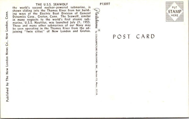 CT, Connecticut  USS SEAWOLF NUCLEAR SUBMARINE LAUNCH~General Dynamics  Postcard