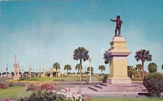 Statue Of Ponce De Leon With The Bridge Of Lions In The Background Saint Augu...