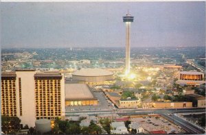 Night View Of San Antonio And Tower Of The Americas Texas Chrome Postcard C116