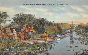 Florida Everglades 1940s Postcard Seminole Indians 