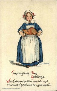 Brundage Thanksgiving Maid with Turkey Platter c1910 Vintage Postcard
