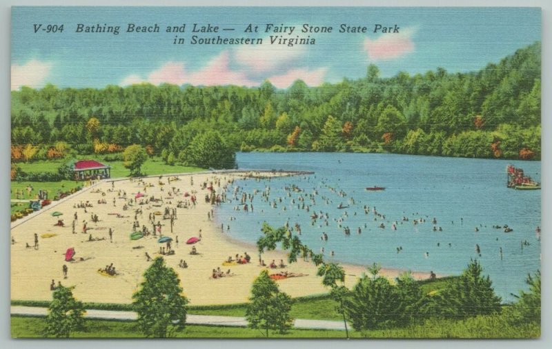 Fairy Stone State Park Virginia~Bathing Beach & Lake~Vintage Postcard