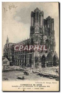 Old Postcard Cathedral of Reims on fire by the Germans September 19, 1914 Cur...